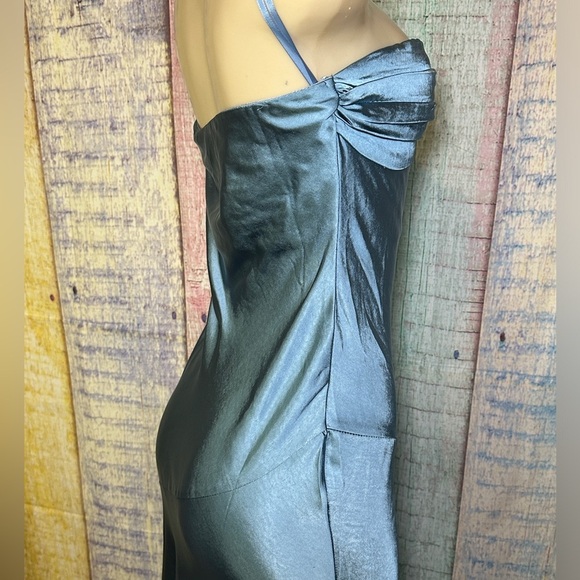 Satin One & Only Blue Women Tupe Top Sweetheart Slit Dress Size M Strapless Gown - Picture 6 of 11